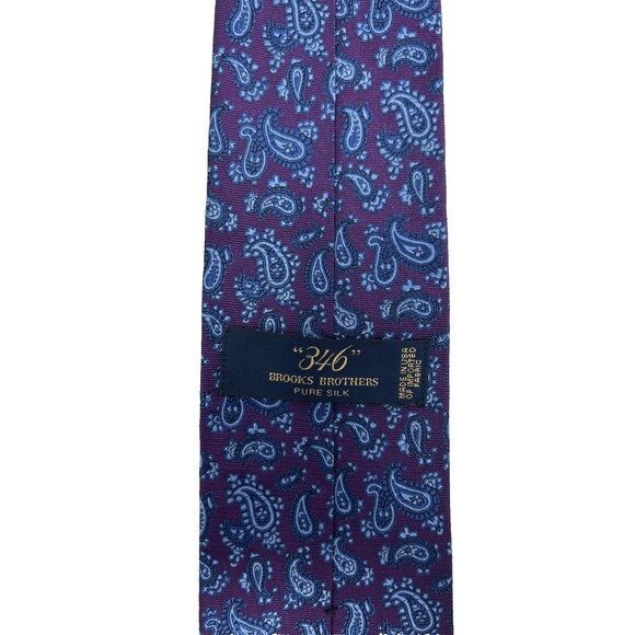 Brooks Brothers 346 Pure Silk Tie Blue Paisley on Plum Purple  57"x 3.25" - Picture 6 of 6
